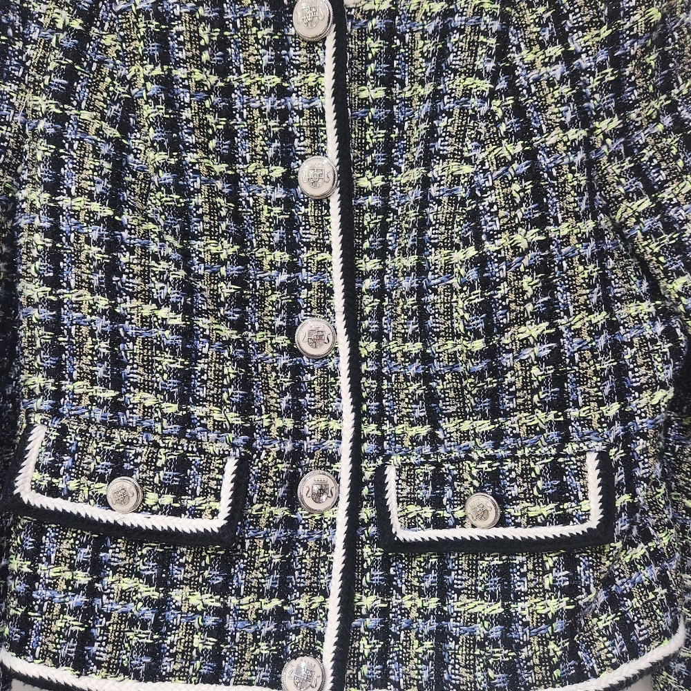 Veronica Beard Ceres Tweed Jacket in Navy Chartreuse size 6 - Picture 11 of 14